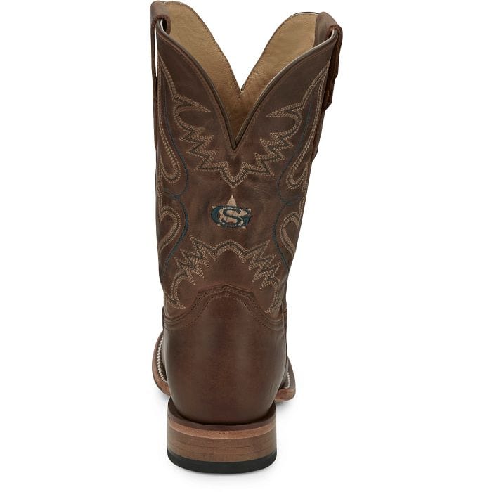 Justin Men's Wells Rich Mahogany Brown Round Toe Western Boots