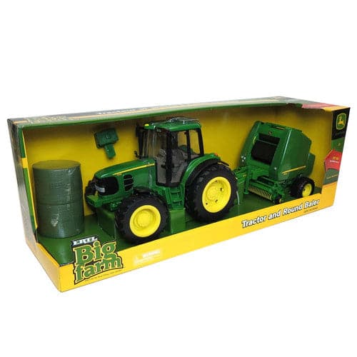 Toy tractor and sales baler