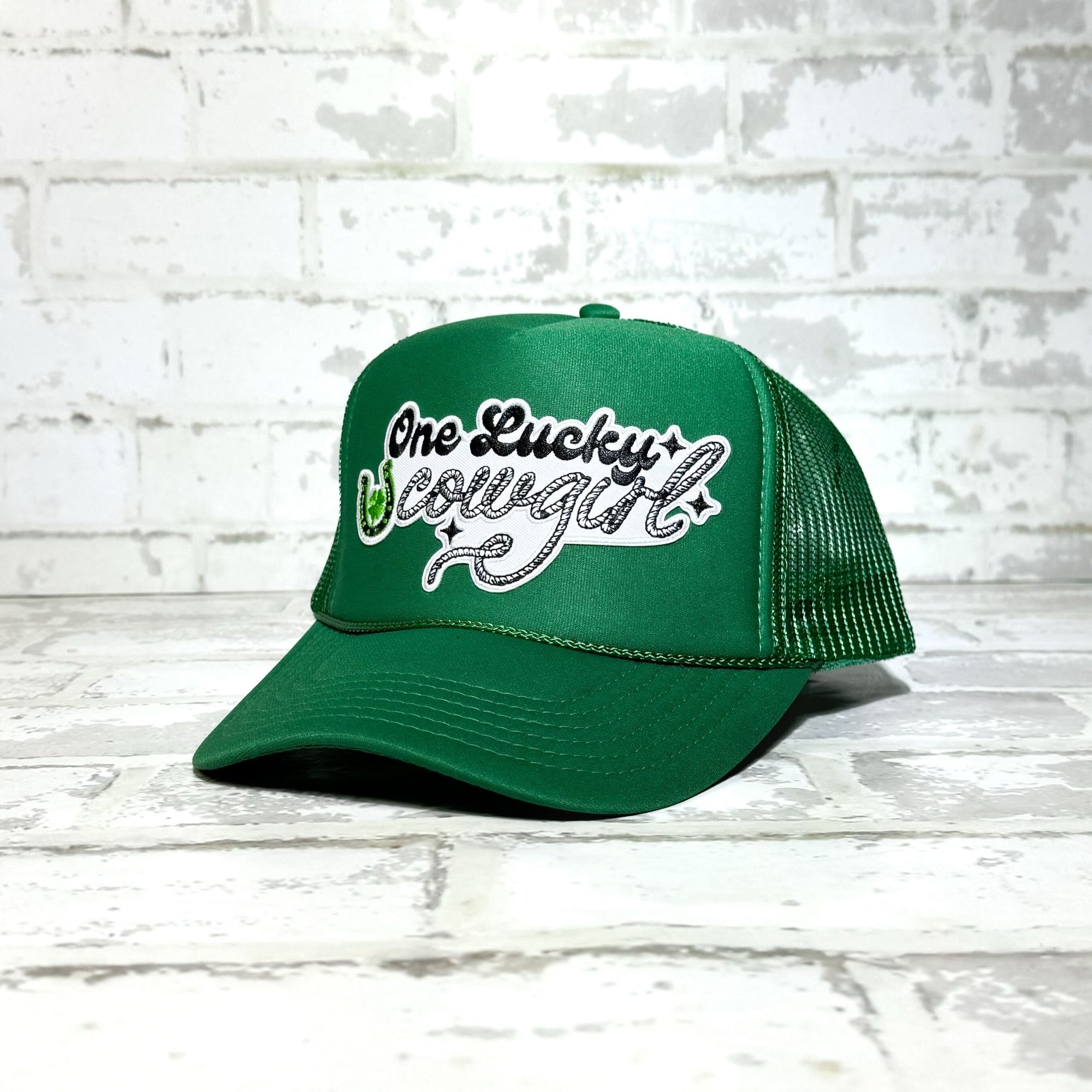 Lucky Chuck™ Hats One Lucky Cowgirl Green Patch Hat