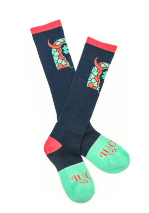 Lucky Chuck™ Socks Lucky Clover Steer Head Navy/Pink Performance Socks