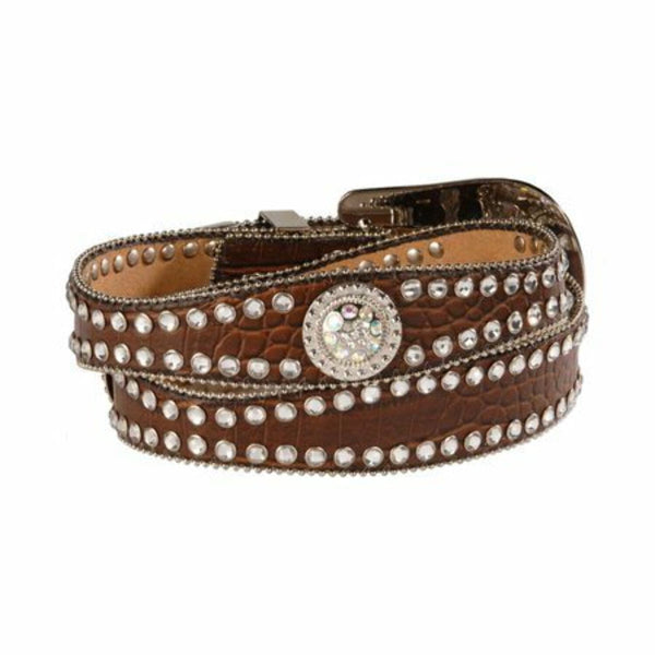 Blazin Roxx Women's Croc Scalloped Belt w/Conchos - Brown/Silver/Clear - XL