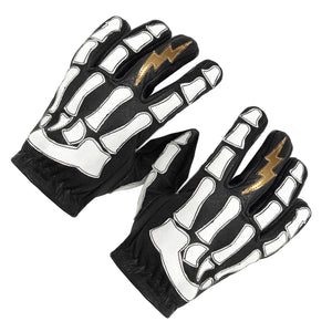 Maroon Bell Outdoor® Gloves Astrapí (Lightning) Skeleton Leather Motorcycle Glove - Black-White