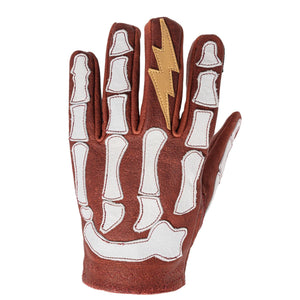 Maroon Bell Outdoor® Gloves Astrapí (Lightning) Skeleton Leather Motorcycle Glove - Red-White