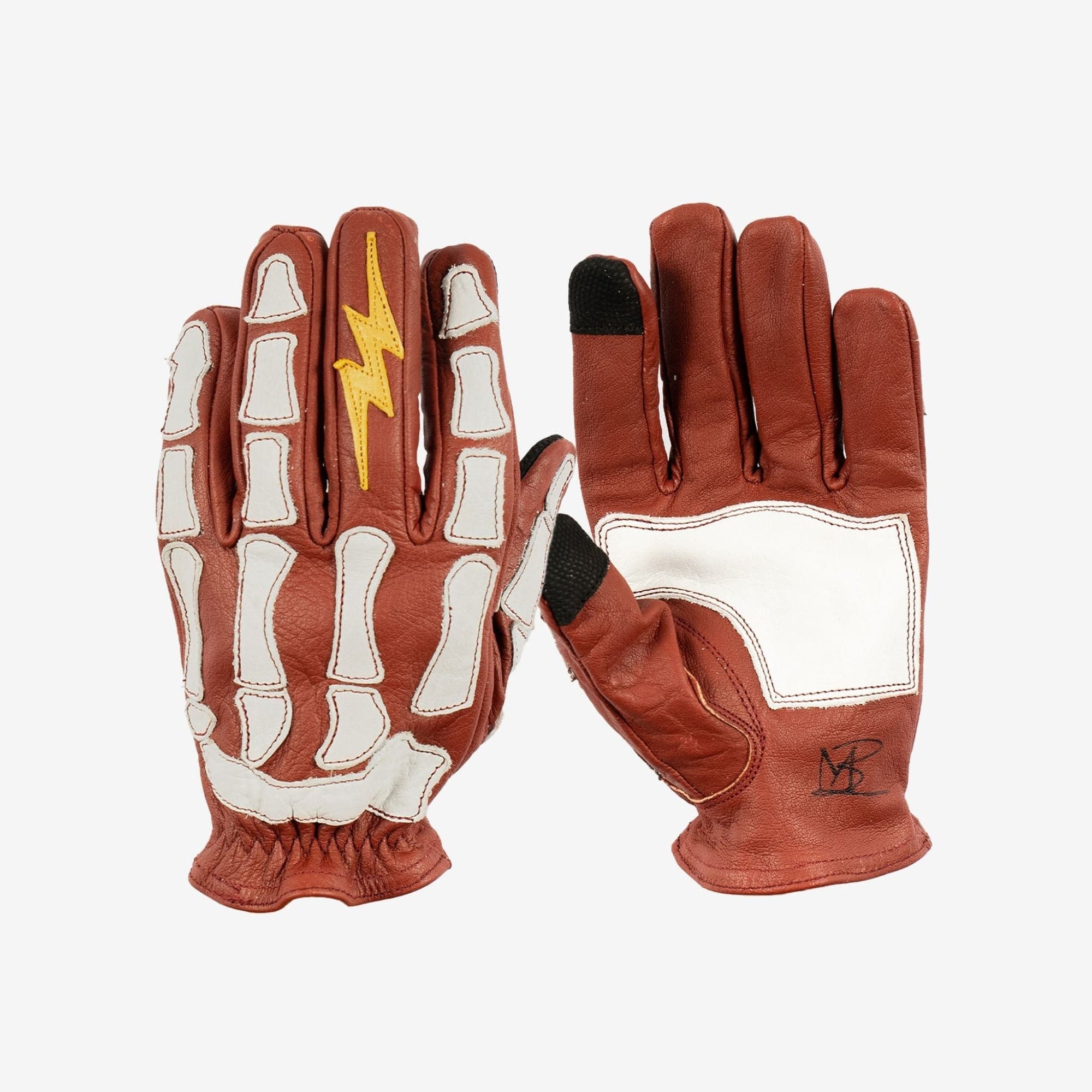 Maroon Bell Outdoor® Gloves Astrapí (Lightning) Skeleton Leather Motorcycle Glove - Red-White