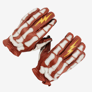 Maroon Bell Outdoor® Gloves Astrapí (Lightning) Skeleton Leather Motorcycle Glove - Red-White