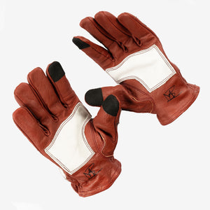 Maroon Bell Outdoor® Gloves Astrapí (Lightning) Skeleton Leather Motorcycle Glove - Red-White