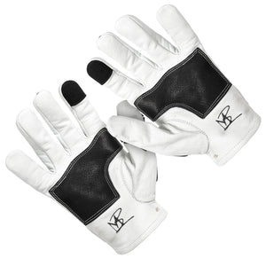 Maroon Bell Outdoor® Gloves Astrapí (Lightning) Skeleton Leather Motorcycle Glove - White-Black