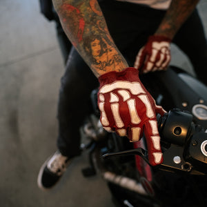 Maroon Bell Outdoor® Gloves Skeleton Leather Motorcycle Gloves - Red-White