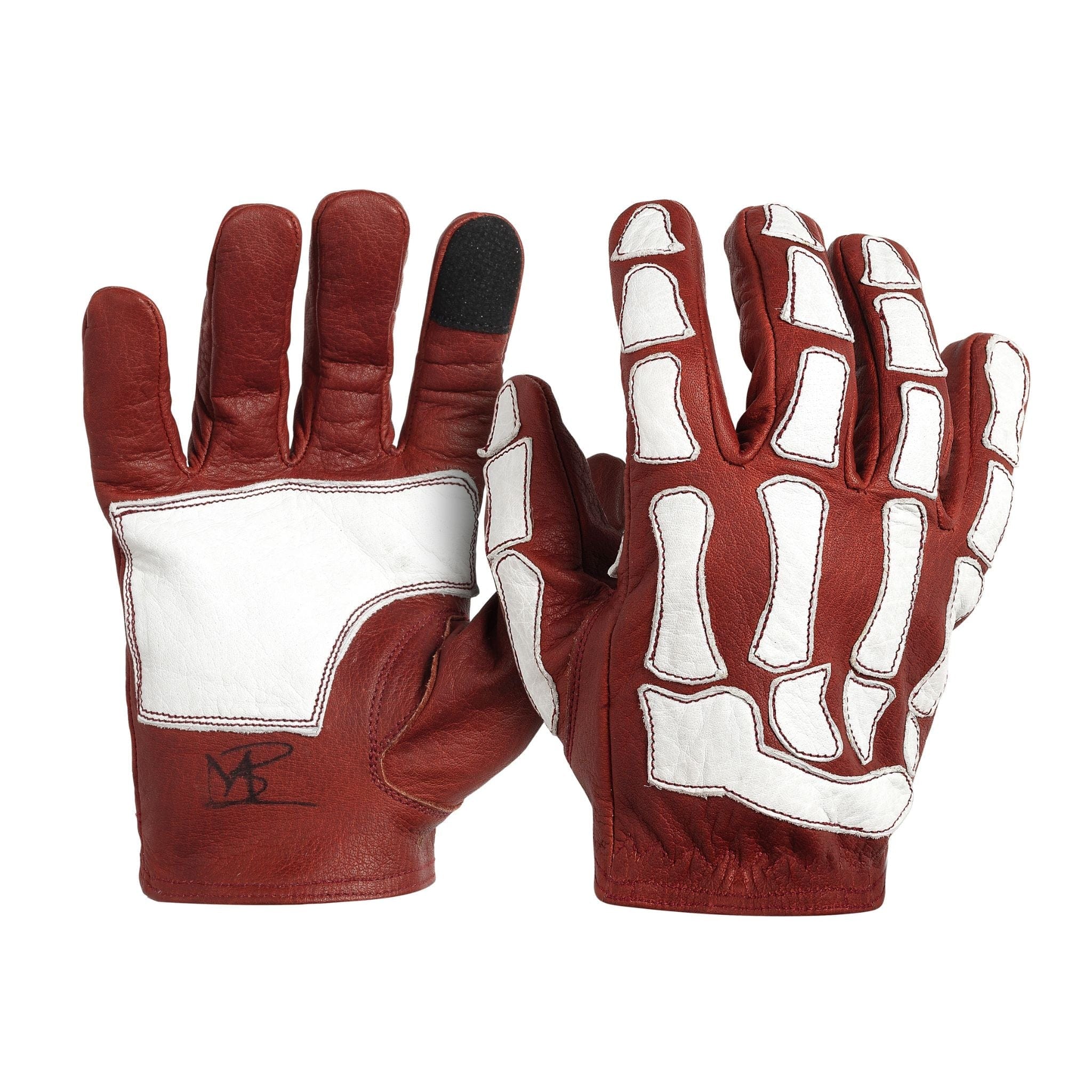Skeleton Leather Motorcycle Gloves - Red-White - Russell's Western 
