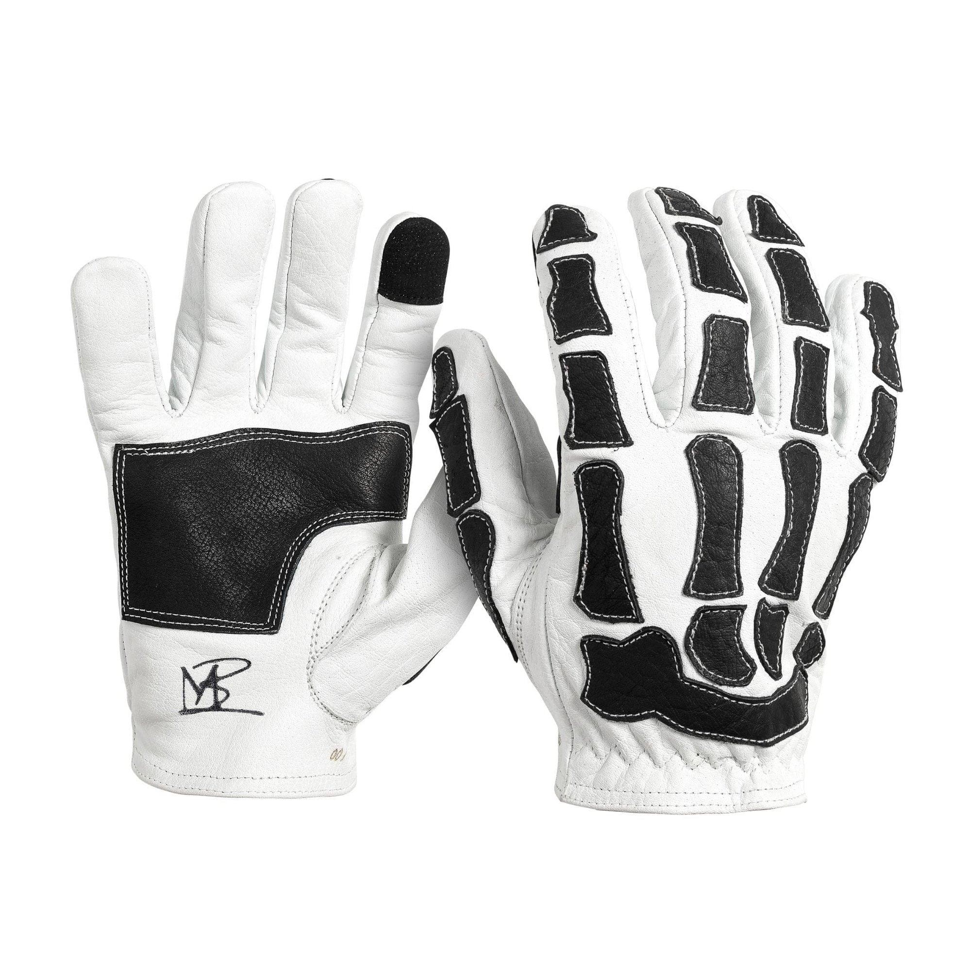 Maroon Bell Outdoor® Gloves XS Skeleton Leather Motorcycle Gloves - White-Black