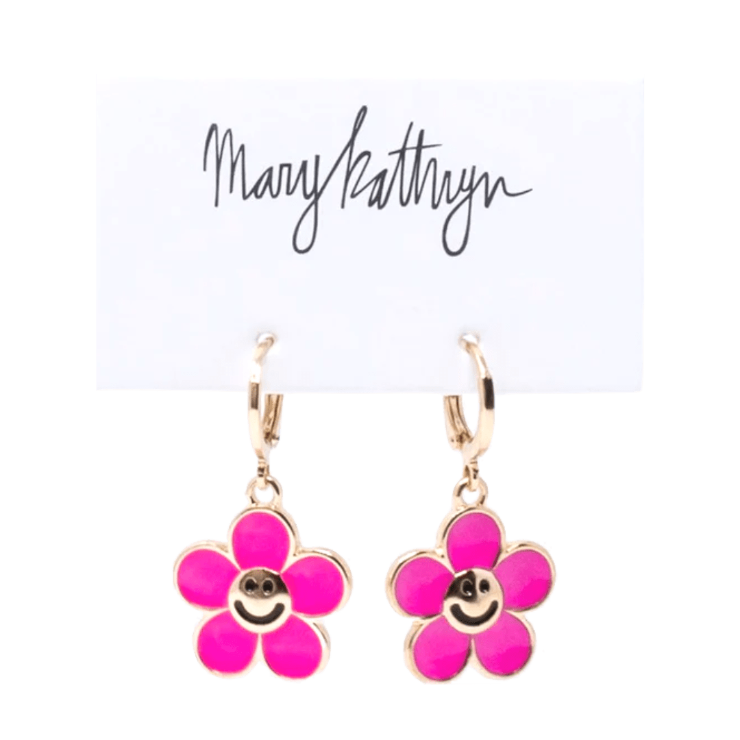 Mary Kathryn Design Earrings Gold Flower Smiley Face Huggies