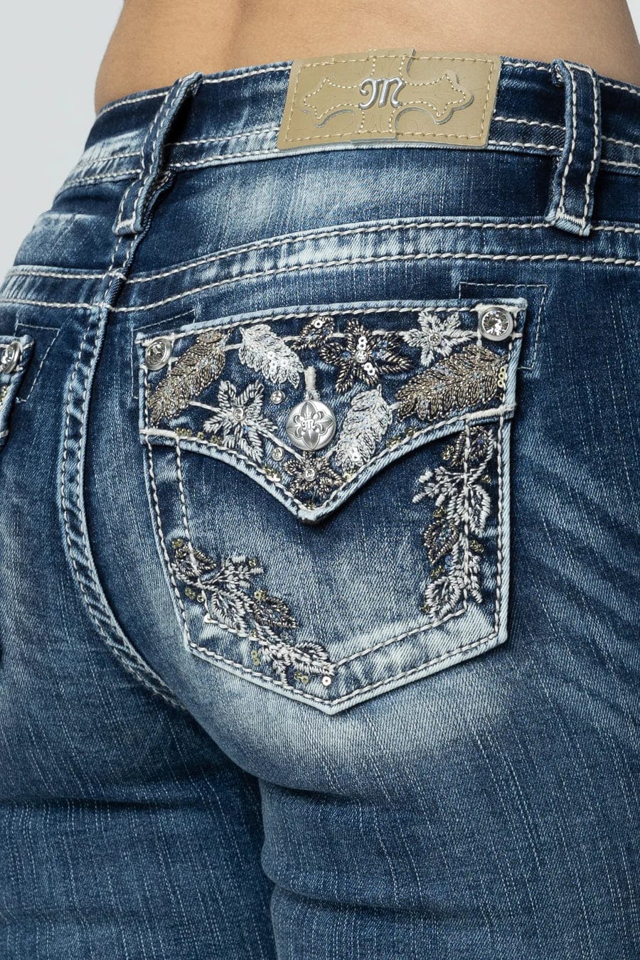 Miss Me Women s Champagne Leaves Mid Rise Bootcut Jeans M9179BV Russell s Western Wear Inc