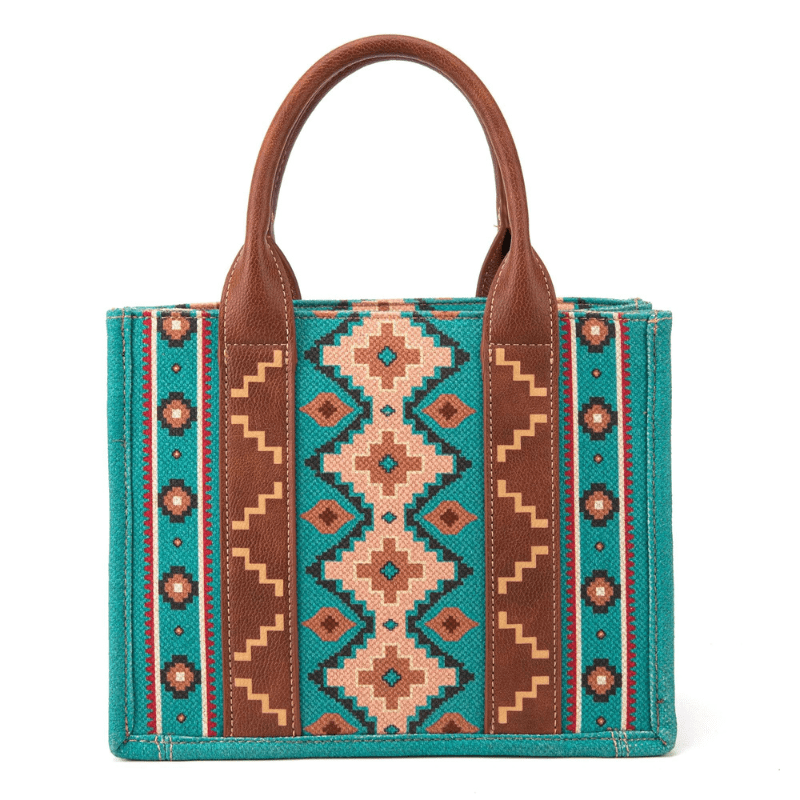 montana west accessories ladies purses wallets wrangler women s southwestern dual sided print turquoise crossbody canvas tote wg2203 8120stq