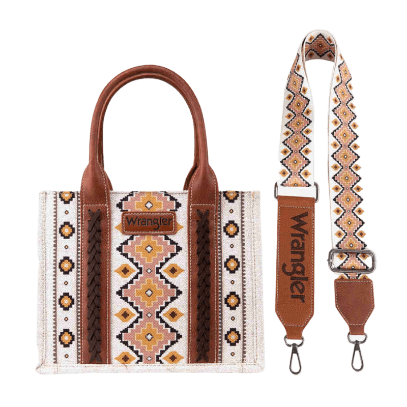 Wrangler Aztec Southwestern Pattern Canvas Wallet with Wristlet Strap Coffee