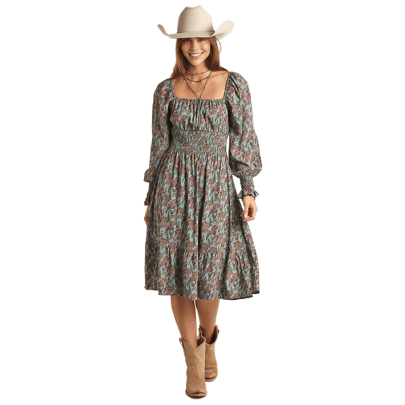 Rock & Roll Cowgirl Women's Turquoise Paisley Dress RRWRD0R0UY