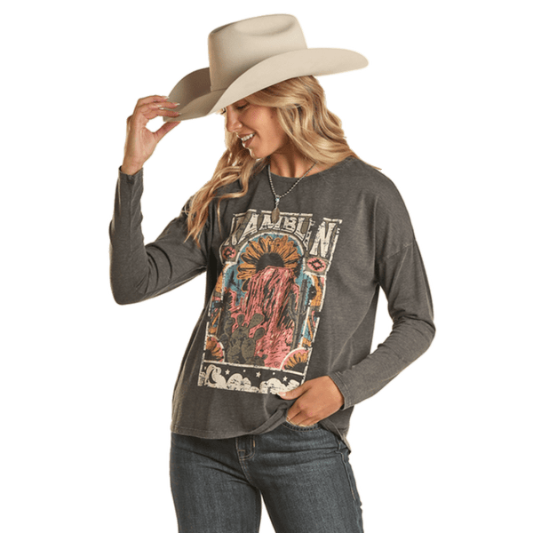 Rock & Roll Cowgirl Women's Ramblin Long Sleeve Graphic T-Shirt BW22T02067