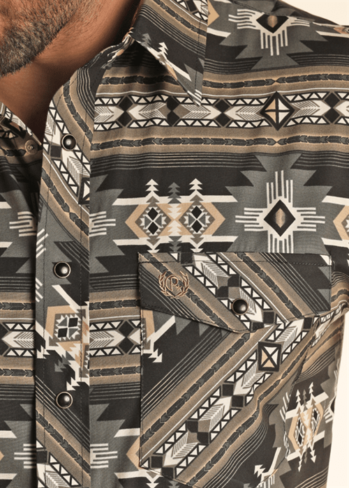 Panhandle Slim Mens Tan Aztec Printed Polo