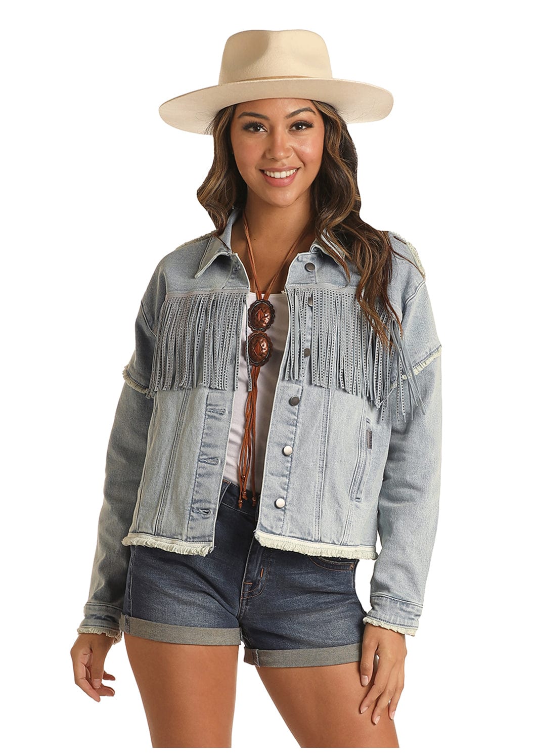 Frayed Hem Distressed Denim Jacket- Light Wash – Shop The Lady Luck