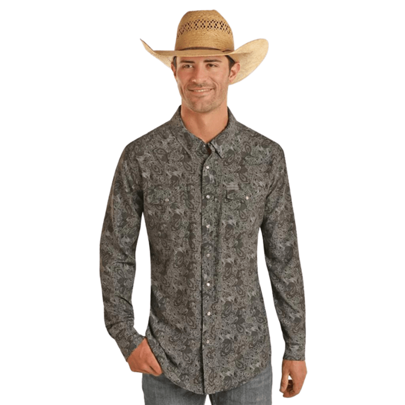 Panhandle Men's Black Paisley Long Sleeve Western Snap Shirt TMN2S03507