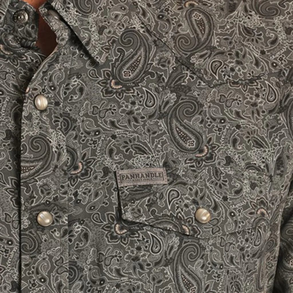 Panhandle Men's Black Paisley Long Sleeve Western Snap Shirt