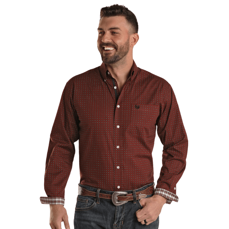 Panhandle Men's Burgundy Geometric Long Sleeve Button Down Shirt RMB2S -  Russell's Western Wear, Inc.