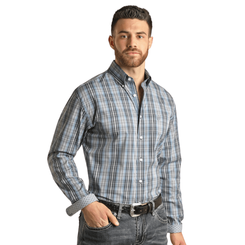 PANHANDLE SLIM Shirts Panhandle Men's Navy Long Sleeve Button Down Western Shirt RMB2S02804