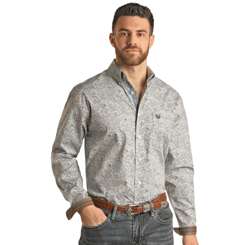 Panhandle Men's Western Desert Scene Short Sleeve Button Down