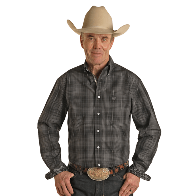 PANHANDLE SLIM Shirts Panhandle Men's Rough Stock Black Long Sleeve Western Snap Shirt RMB2S02830