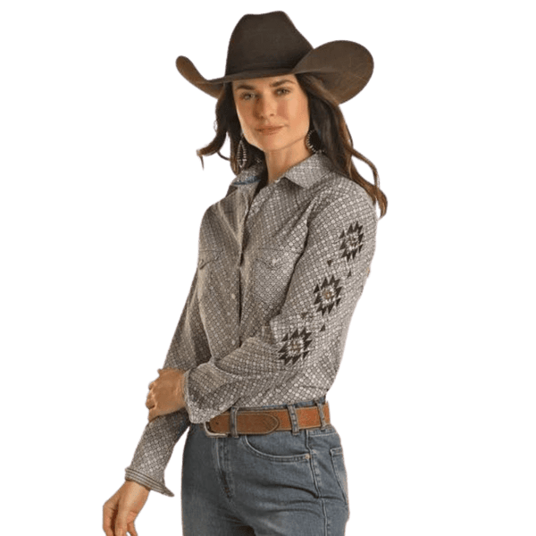 Panhandle Girl's Red Cowboy Design LS Pearl Snap Shirt