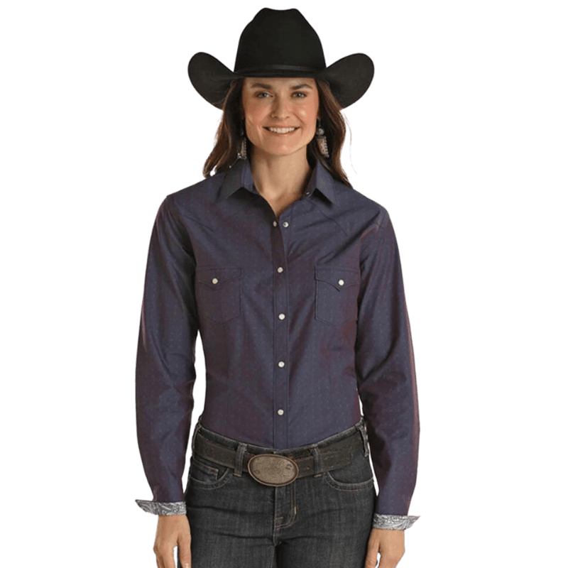Womens Panhandle Roughstock Blue Tone on Tone Western Pearl Snap Shirt -  Cowpokes Western Shop