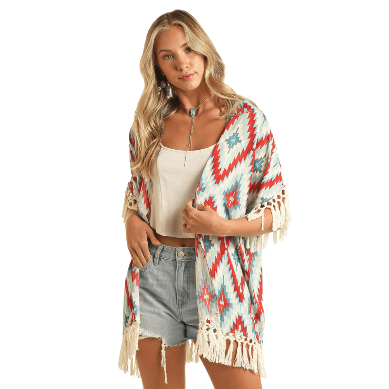 Panhandle Slim Shirts Rock & Roll Cowgirl Women's Aztec Printed Kimono BW27T03913