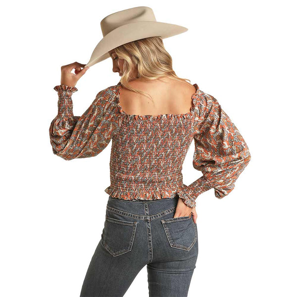 Rock & Roll Cowgirl Women's Floral Smocked Off Shoulder Long