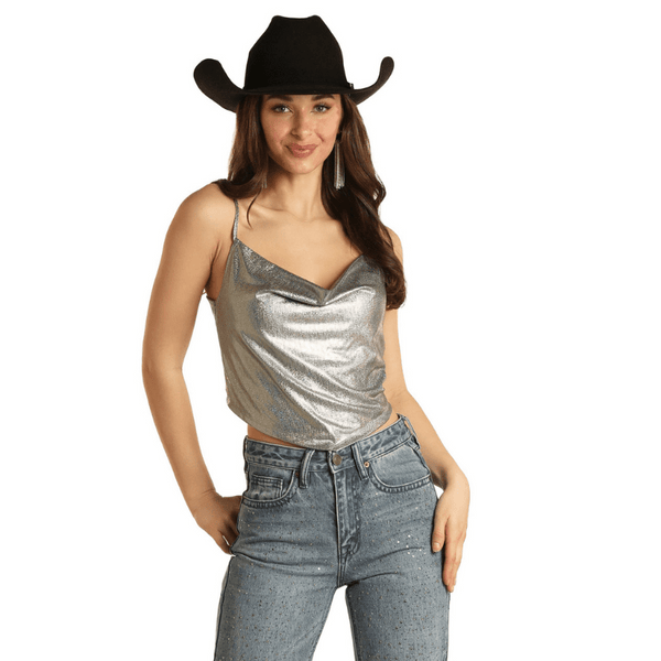 Rock & Roll Cowgirl Women's Silver Shimmer Tank Top BW20T02742