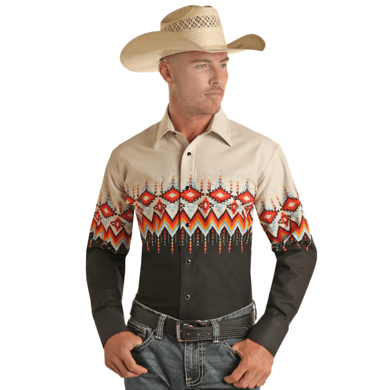 Pan Handle buy Slim Vintage Western Wear Long Sleeve Button Down USA Long Horn shirt