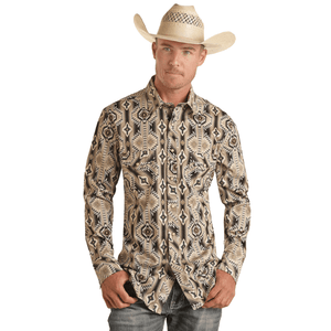 Panhandle Slim Shirts Rock & Roll Denim Men's Aztec Print Long Sleeve Western Snap Shirt BMN2S03370