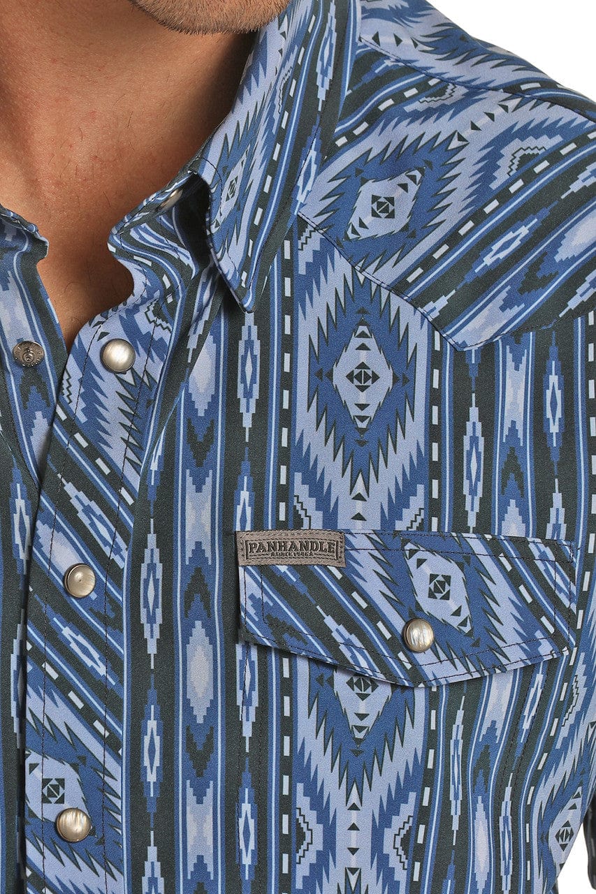 Rock & Roll Denim Men's Blue Aztec Print Short Sleeve Snap Shirt TMN3S04293