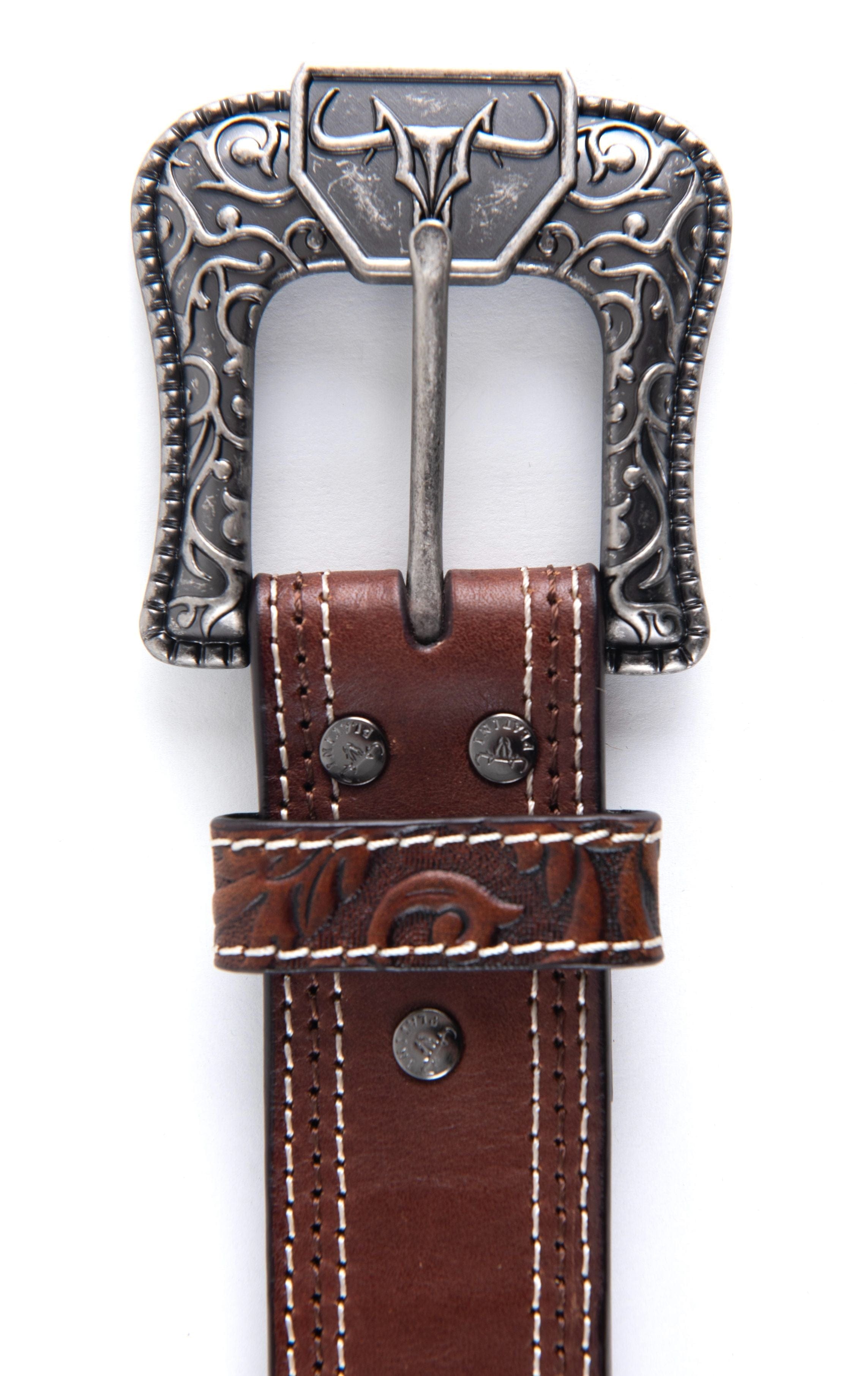 Mens Genuine Leather 3D Embossed Belt - Brown - Russell's Western Wear
