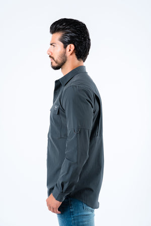 Men's Fishing Charcoal Long Sleeve Shirt - Russell's Western Wear