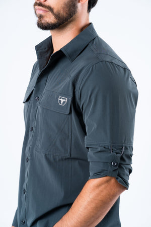 Men's Fishing Charcoal Long Sleeve Shirt - Russell's Western Wear