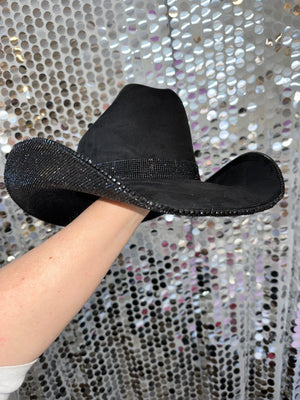 Rhinestone Cowgirl Hats Black Suede & Black Rhinestones