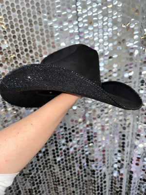 Rhinestone Cowgirl Hats Black Suede & Black Rhinestones