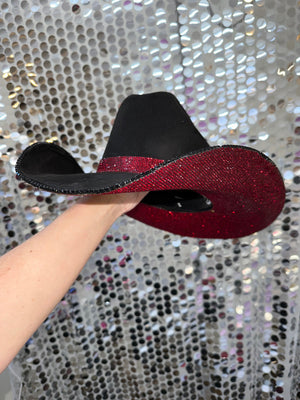 Rhinestone Cowgirl Hats Black Suede & Maroon Rhinestones