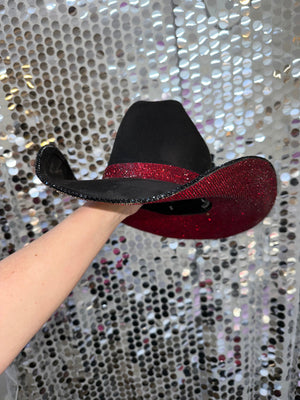 Rhinestone Cowgirl Hats Black Suede & Maroon Rhinestones