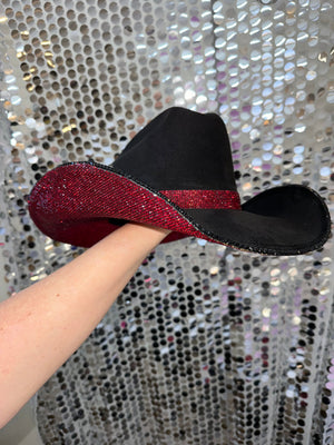 Rhinestone Cowgirl Hats Black Suede & Maroon Rhinestones