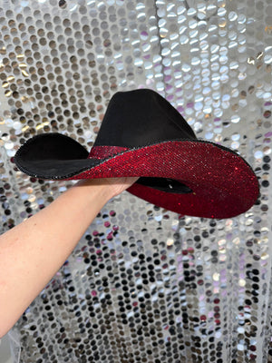 Rhinestone Cowgirl Hats Black Suede & Maroon Rhinestones