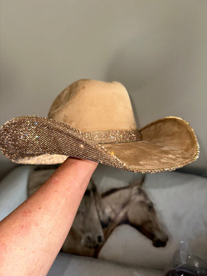 Rhinestone Cowgirl Hats Camel Suede & Lt Topaz Rhinestones