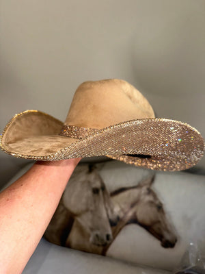 Rhinestone Cowgirl Hats Camel Suede & Lt Topaz Rhinestones