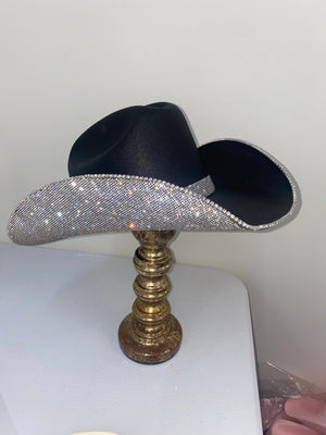 Rhinestone Cowgirl Hats Square shaped Black & Crystal Hat