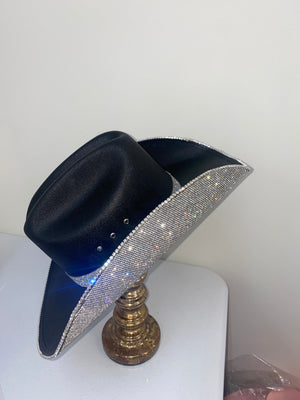 Rhinestone Cowgirl Hats Square shaped Black & Crystal Hat