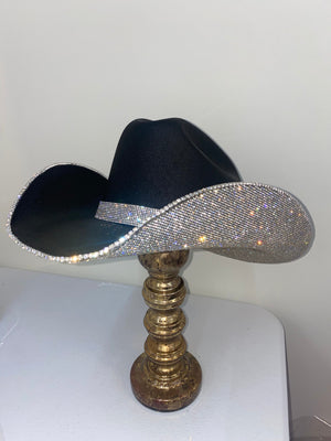 Rhinestone Cowgirl Hats Square shaped Black & Crystal Hat